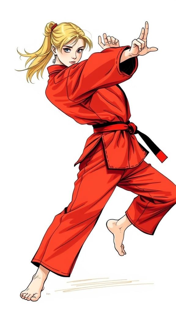 Karateka in Dynamic Sketch-Style