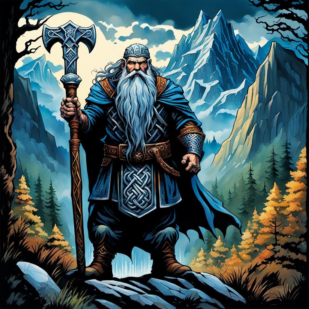 Watercolor Dwarf in High Gothic Forest