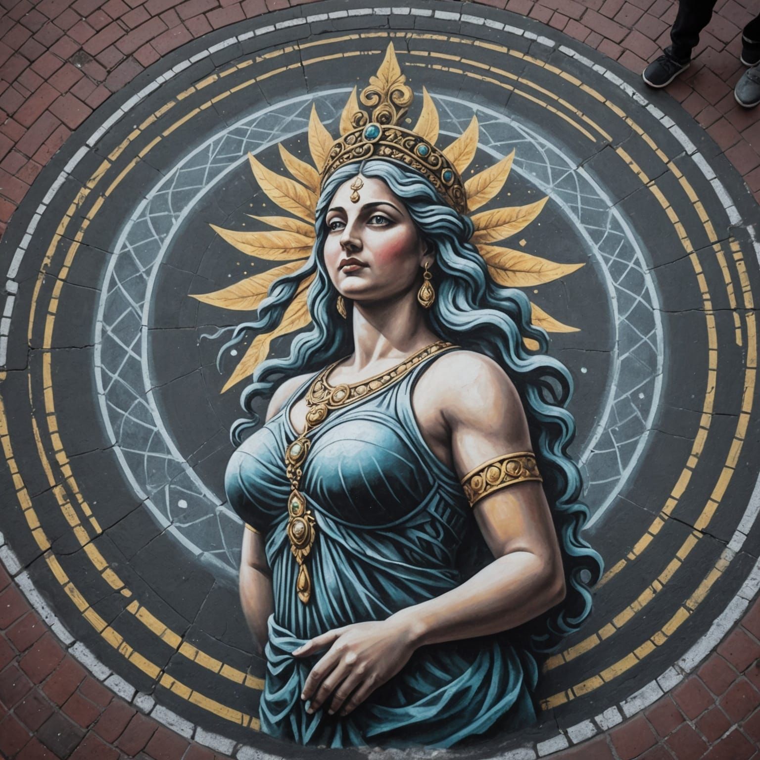 Goddess Chalk Street Art Optical Illusion