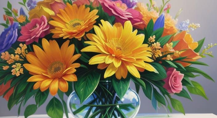Floral Designer Arranging Flowers in Vibrant Oil Painting