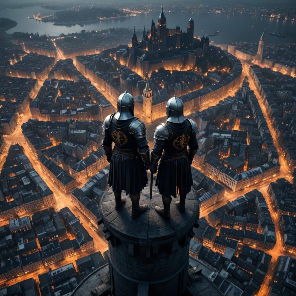Knights Overlook City in Dark Renaissance Style