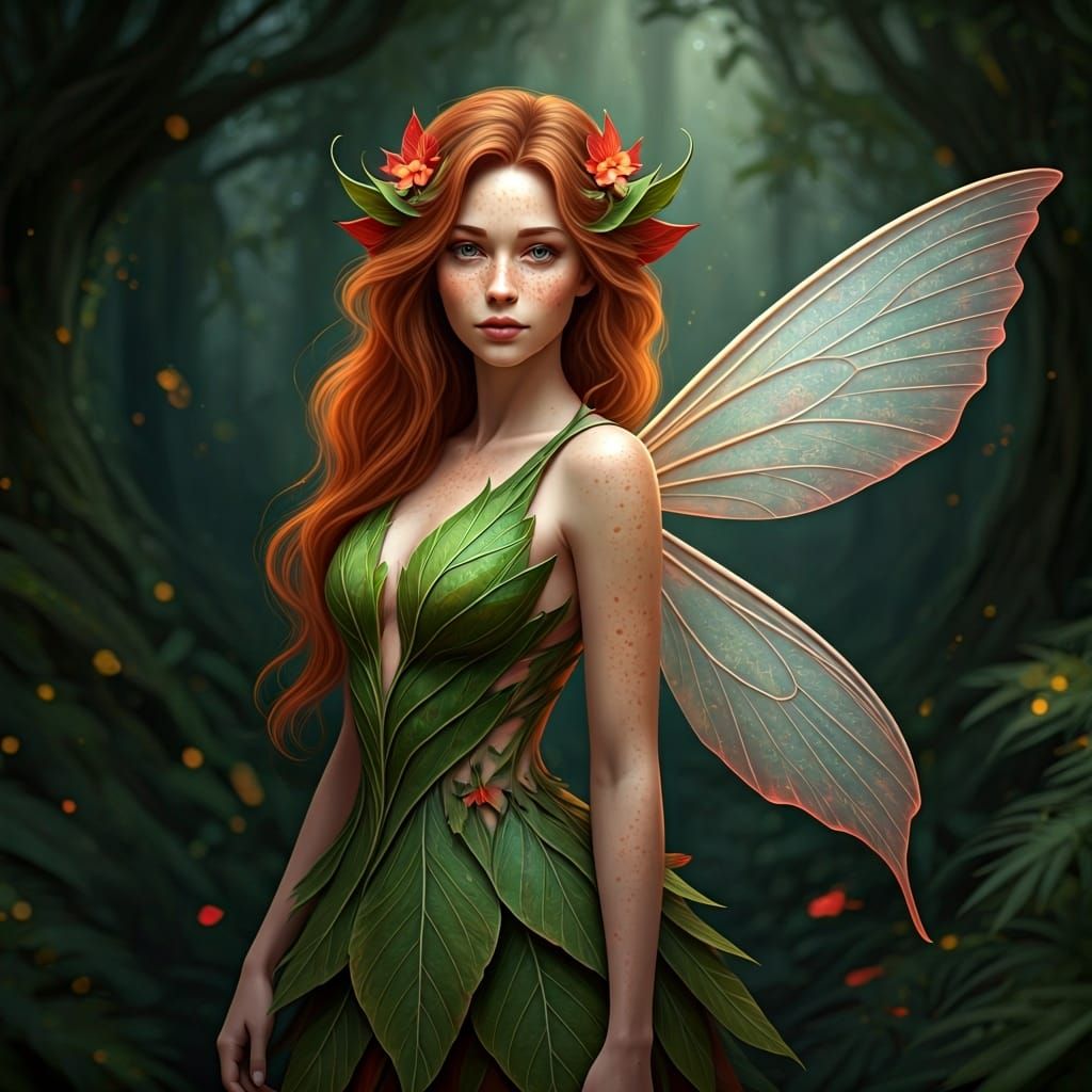 Fairy with Translucent Wings in Mystical Forest