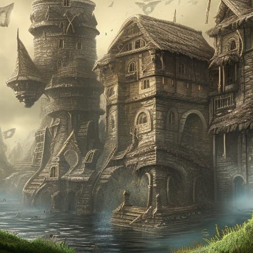 Underwater Cityscape with Skull Dungeon Entrance