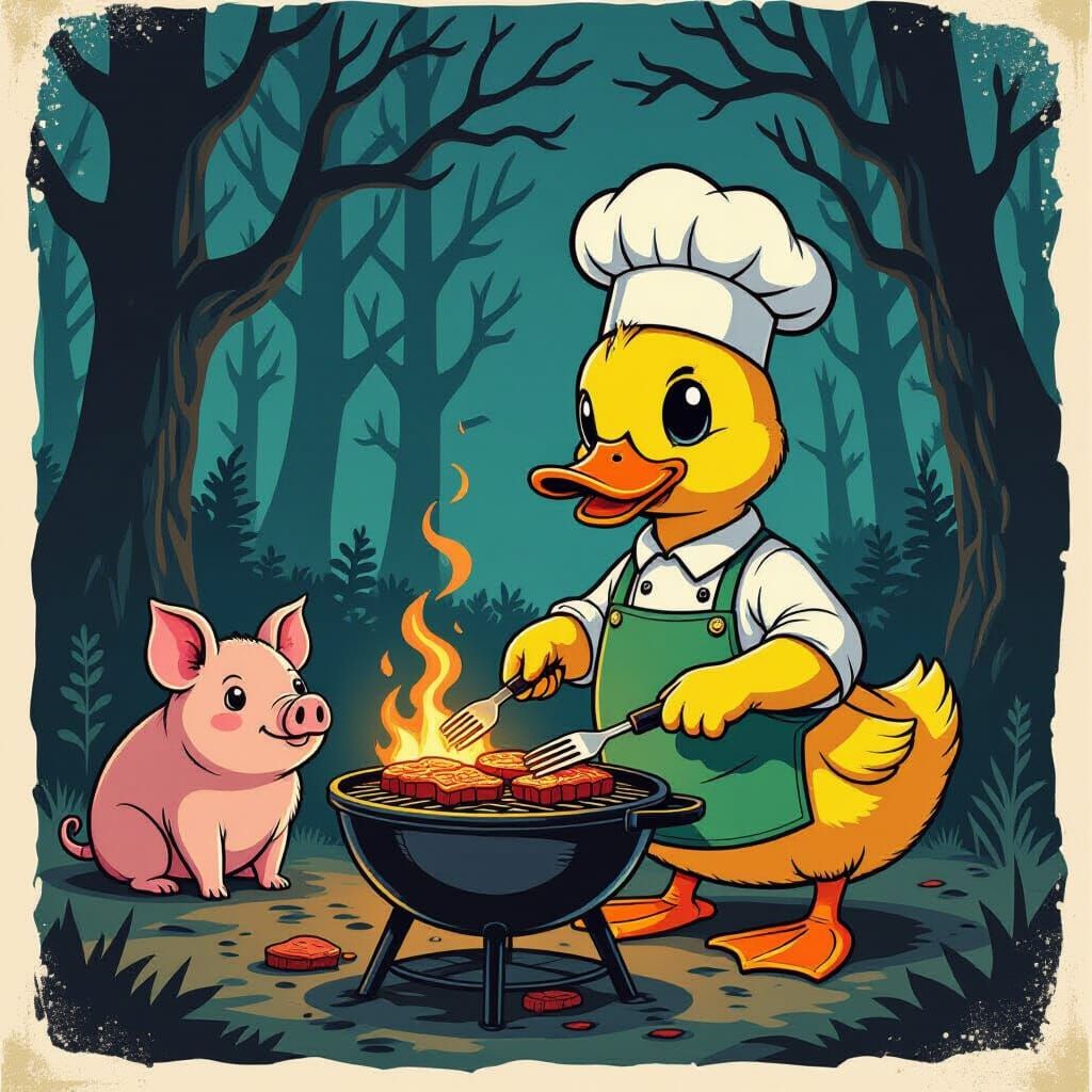 Duck Chef's BBQ: A Dark Comic Scene