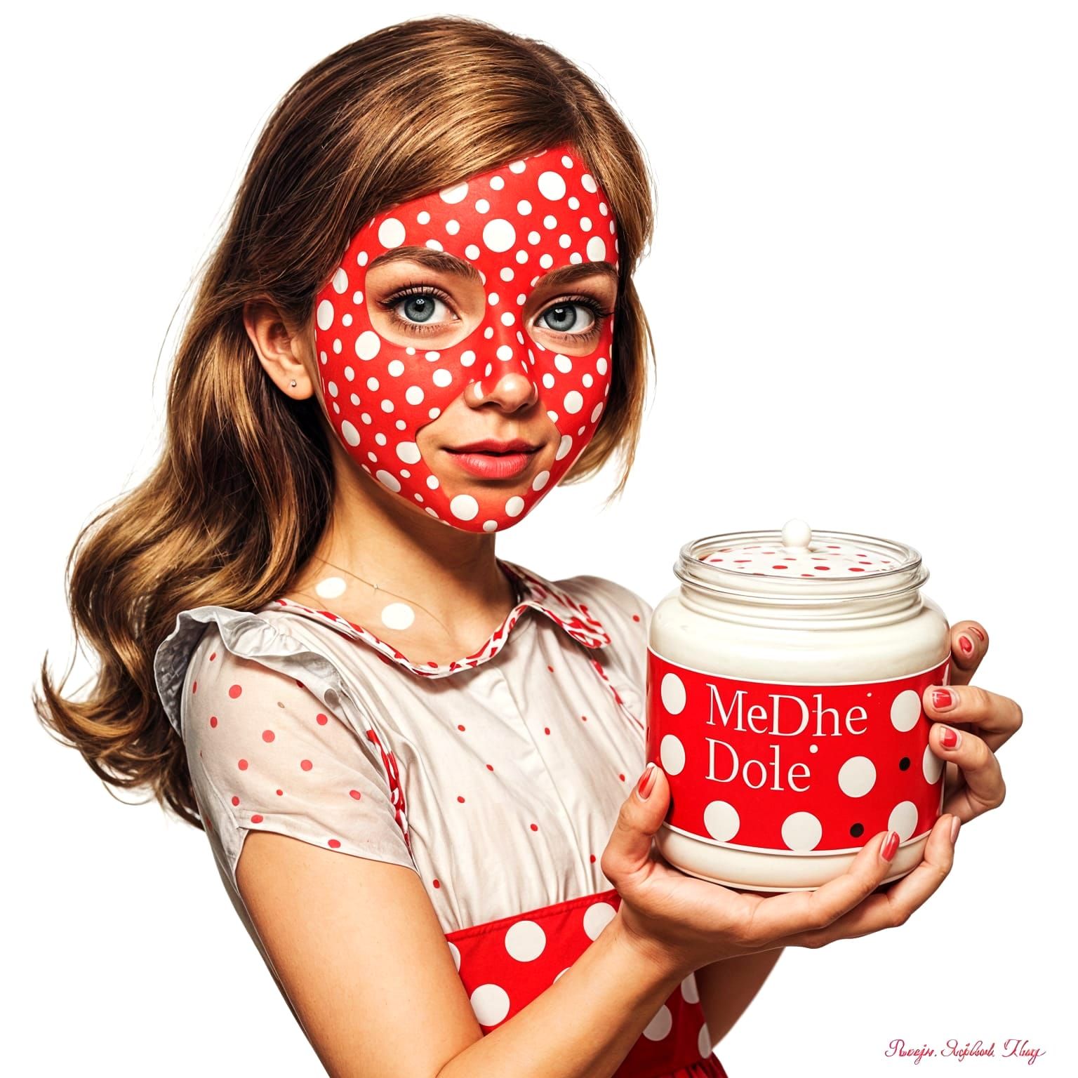 Vibrant Polka Dot Beauty Cream Ad in Realistic Detail