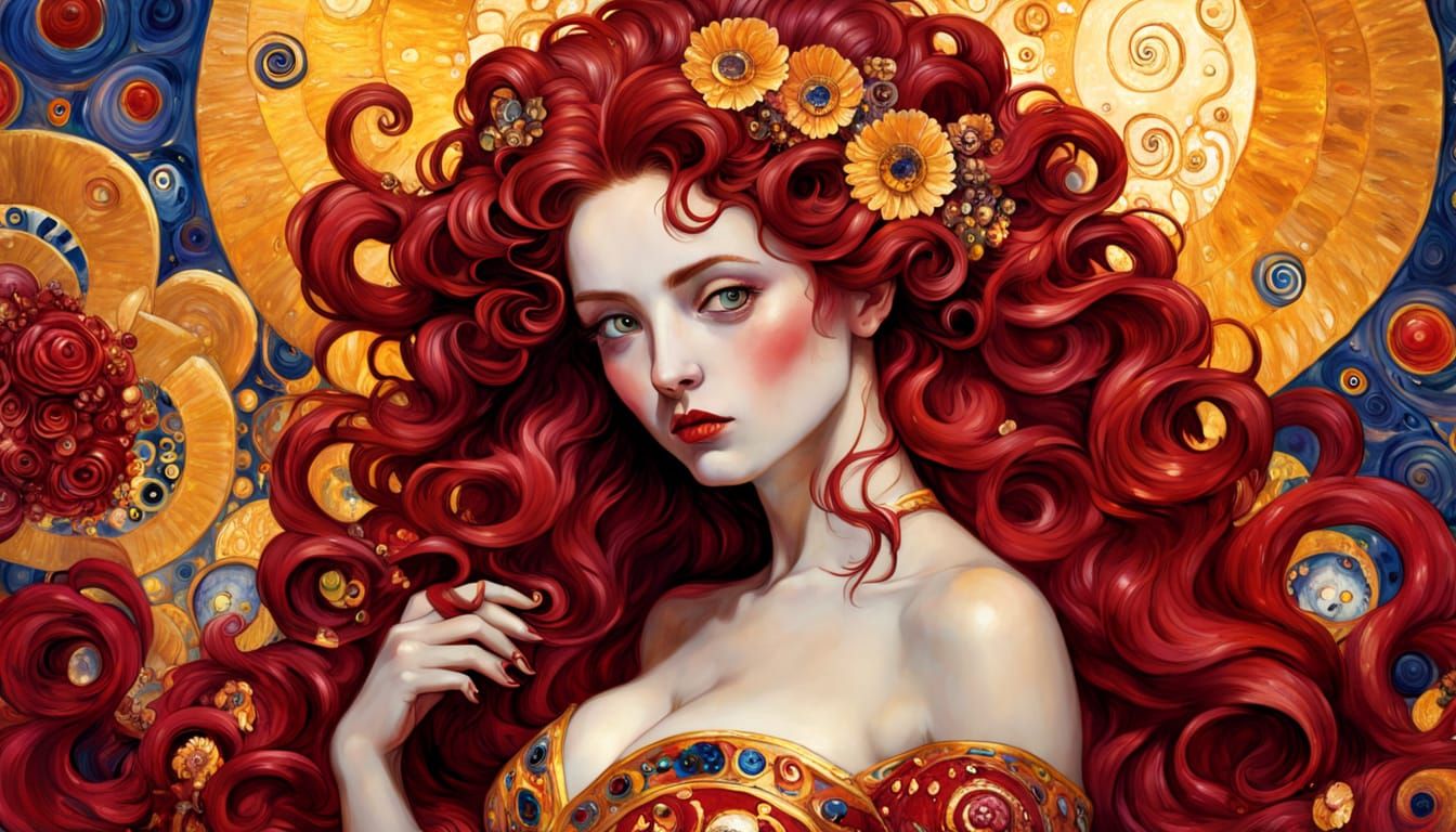 Crimson Temptress: Klimt Inspired Detailed Painting