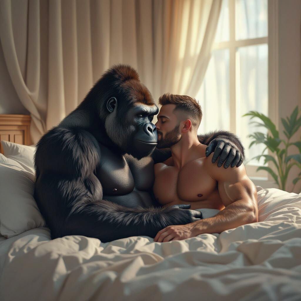 Gorilla Kissing Bodybuilder: Fantasy Concept Art