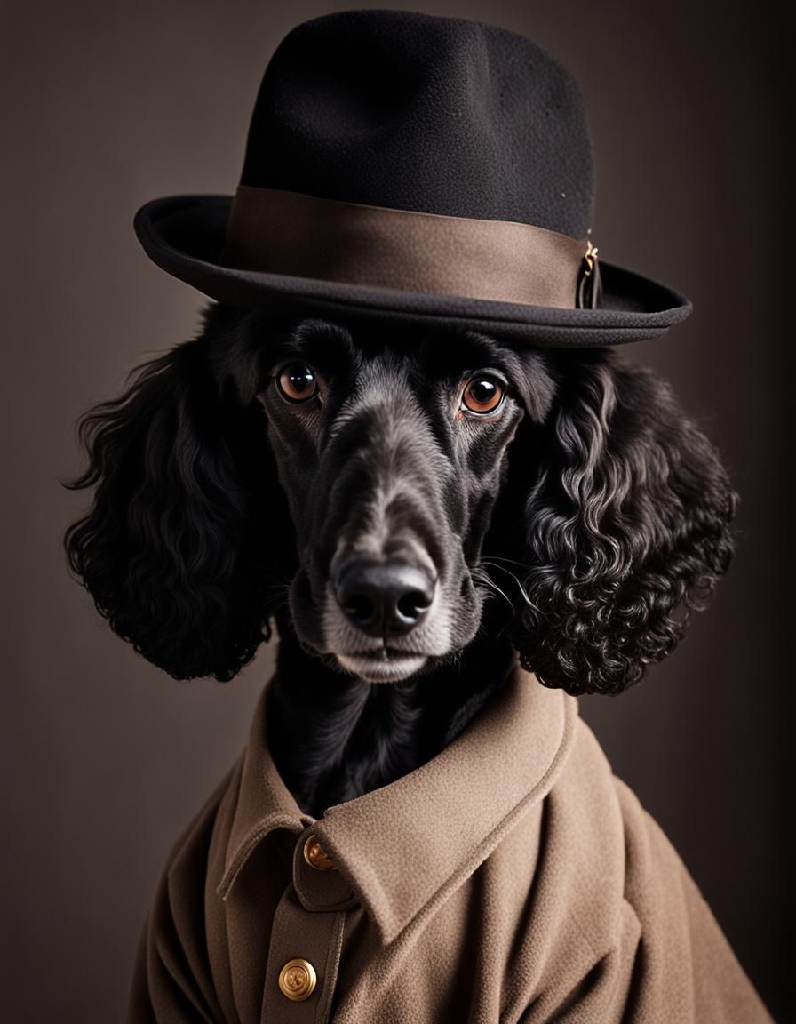 Anthropomorphic Black Poodle Portrait in Fedora