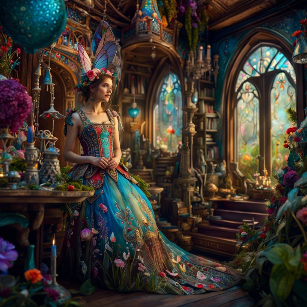 Enchanting Fairy's Embroidered Dress: Fantasycore Artwork