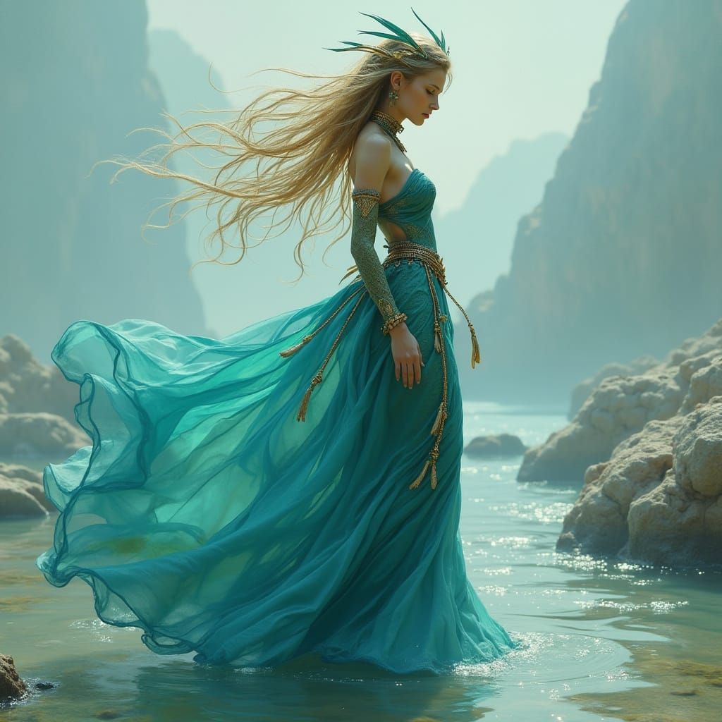 Futuristic Water Nymph Warrior in Digital Art Style