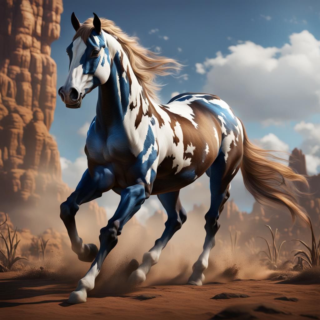 Fantastical Shadow Pinto Quarter Horse in Detailed Painting