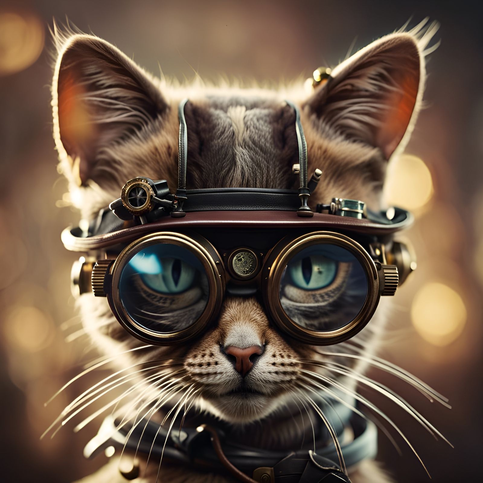 Steampunk Cat Portrait with Funky Glasses