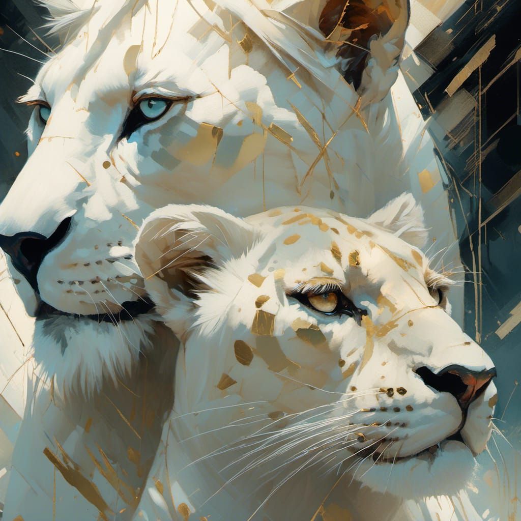 White Lioness and Cub: Fantasy Art