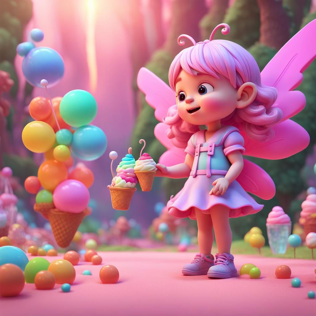 Candy Hair Fairies in Pastel Colored 3D Art