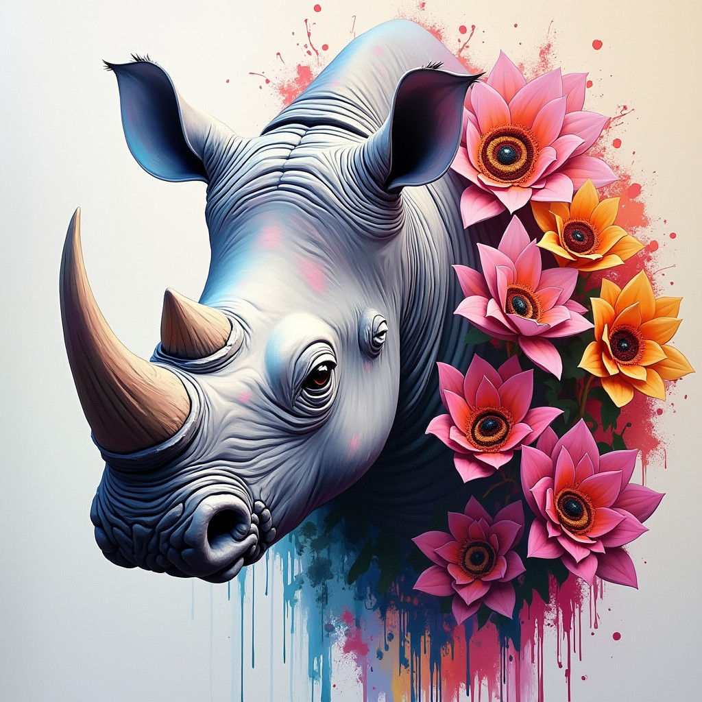 Graffiti Rhino Painted with Flowers: Splash Art