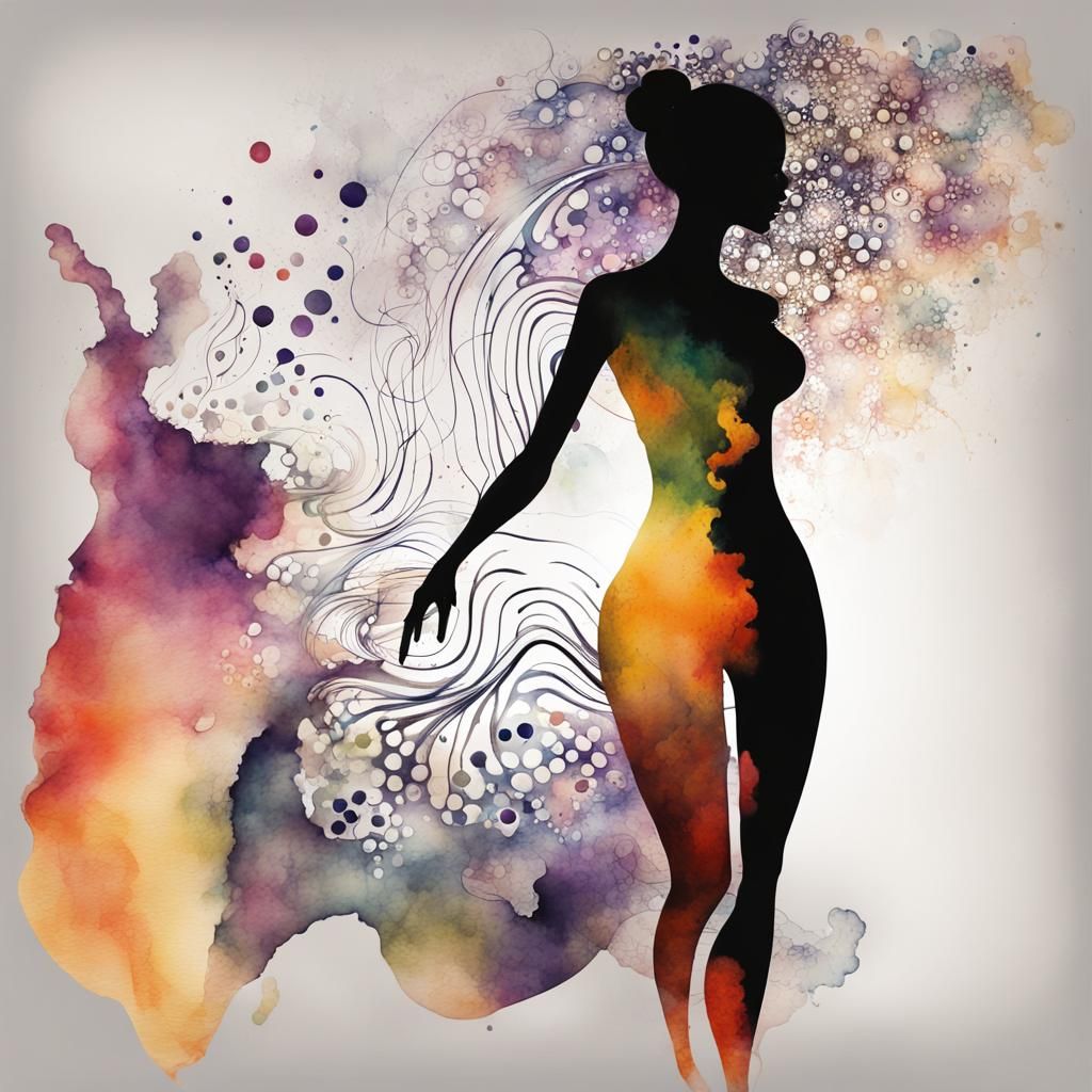 Watercolor Silhouette with Paint Splatter Art