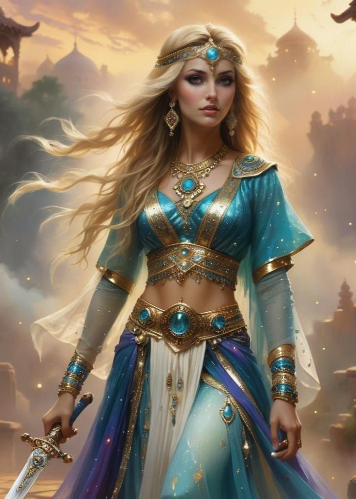 Ethereal Warrior in a Fantastical Amazonian Lair