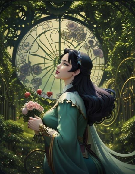 Snow White as Ghibli Character in Art Nouveau Style