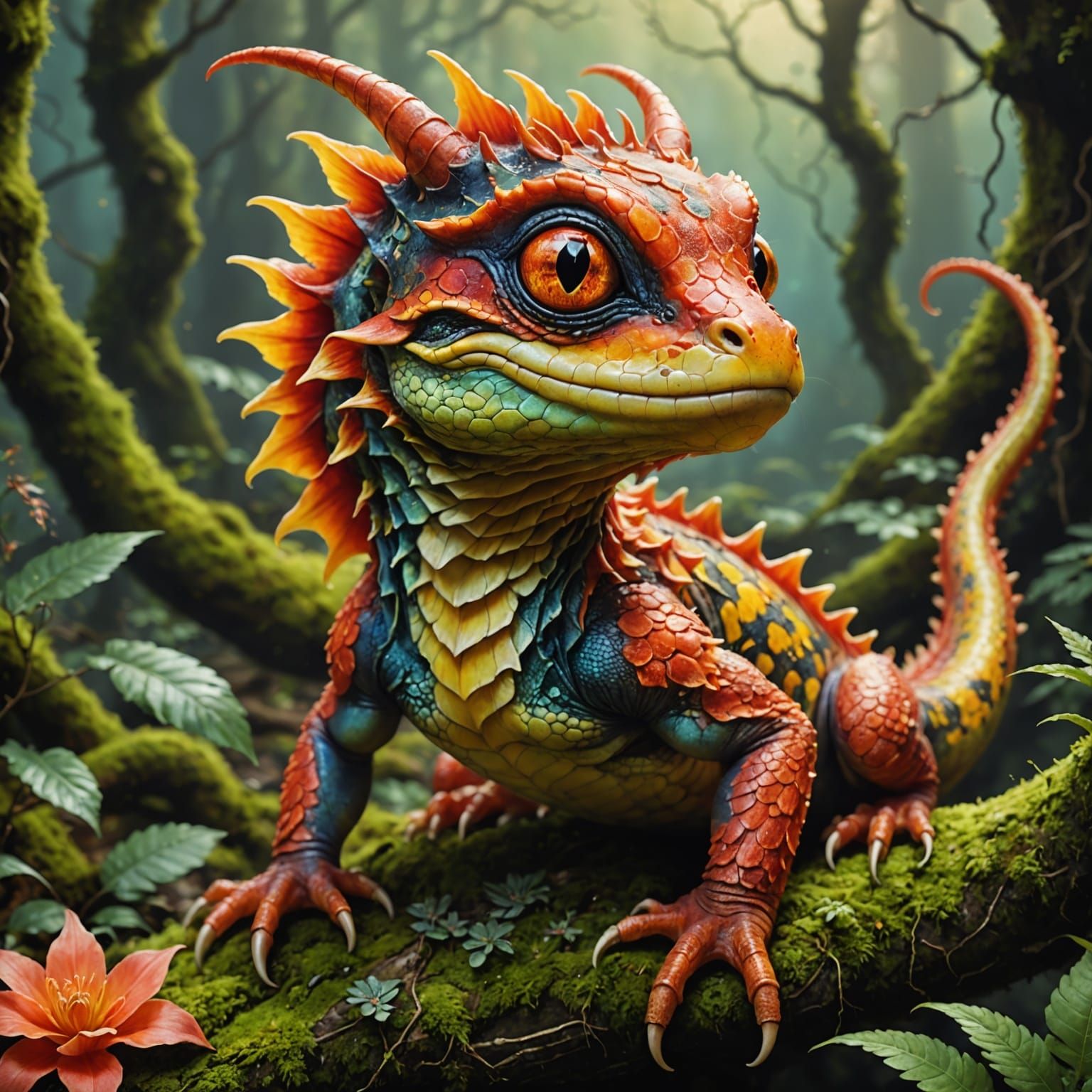 Digital Painting of Fantastical Salamander Dragon with Brigh...