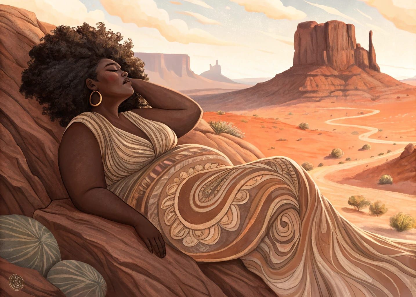 Curvy Desert Goddess Slumbers in Earthy Splendor