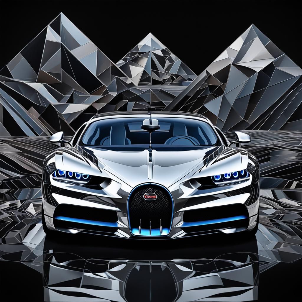Cubist Bugatti Chiron in Geometric Fauvism Style