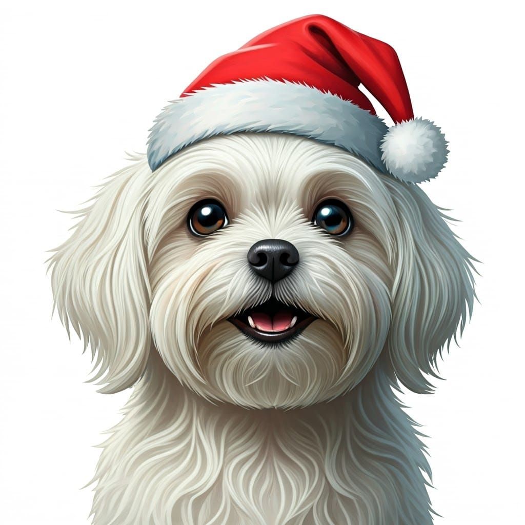 Playful Maltese Dog with Santa Hat in Zentangle Style