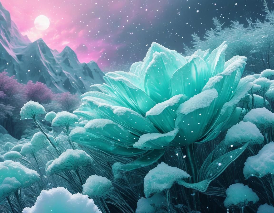 Ethereal Abstract Floral Art in Synthwave Style