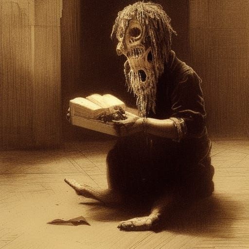 Horrific Puppet Devouring Student in Dark Art Style