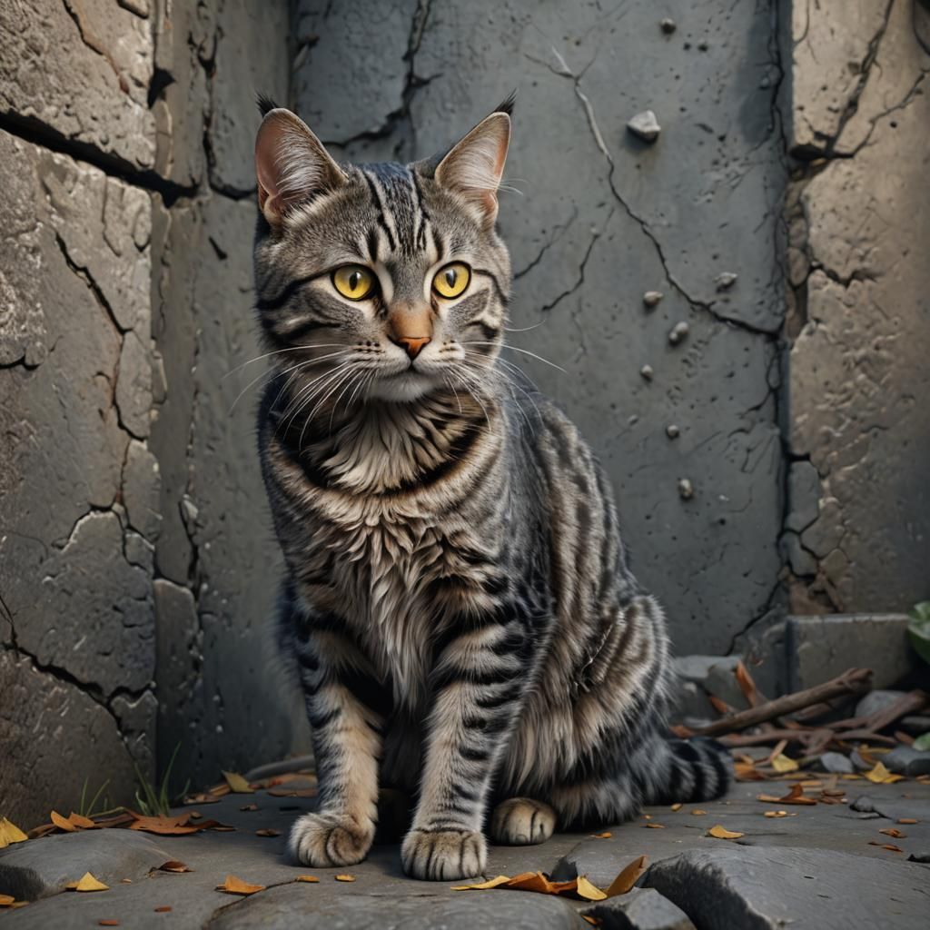 Detailed Grey Tabby Cat Fantasy Art