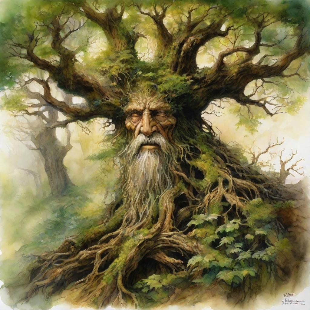 Treebeard Portrait in Lothlórien, Neurographic Art