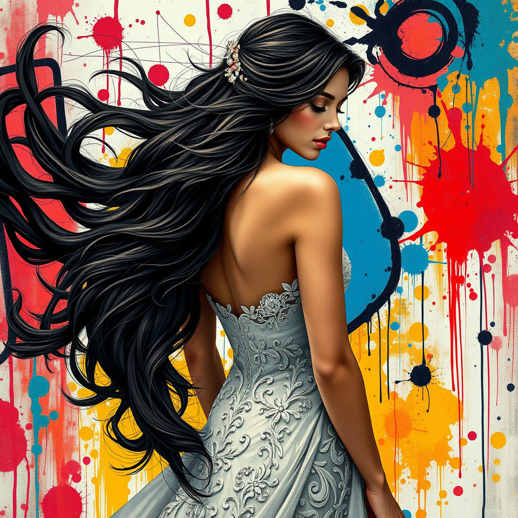 Bride with Graffiti Art Background in Digital Style