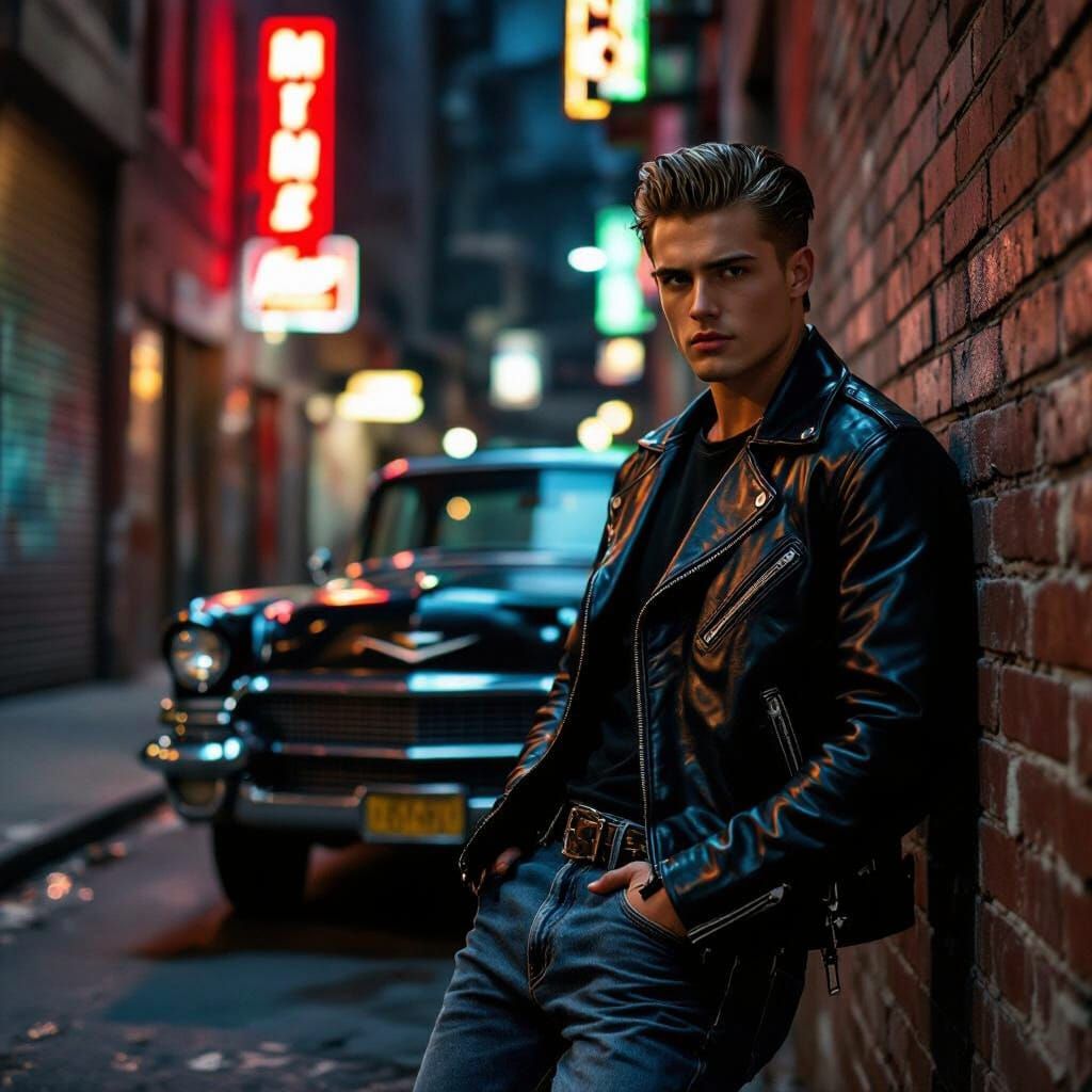 Greaser in Alleyway: Cinematic Film Noir Style