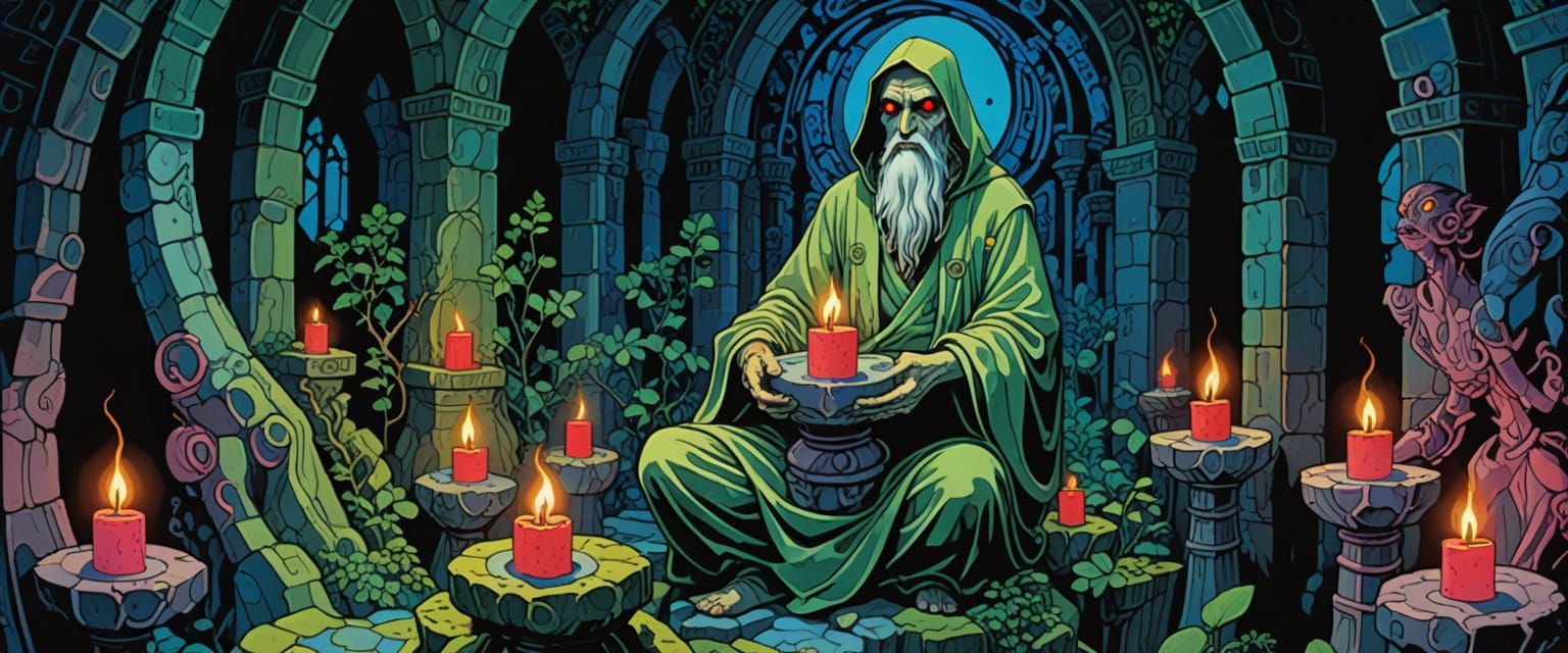 Golem Creation in Catacombs, Comic Book Style