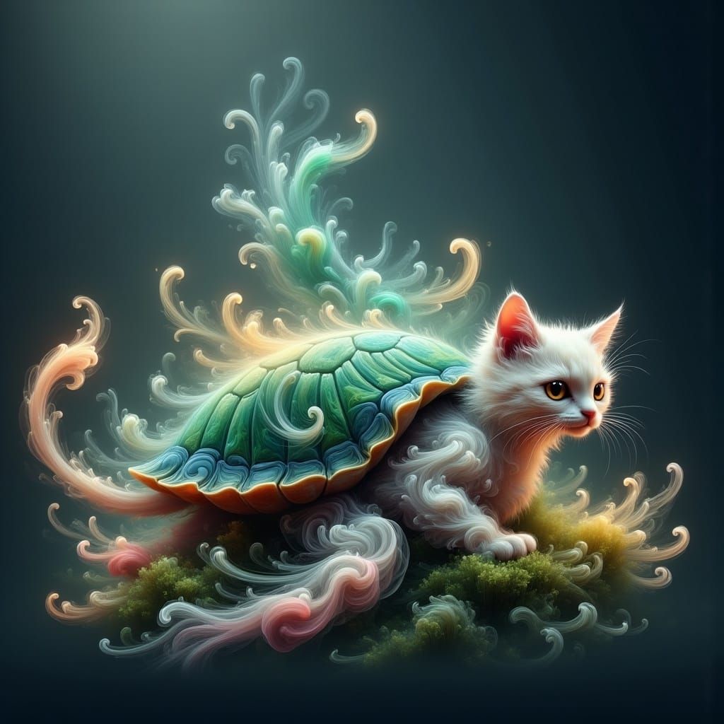 Ethereal Whimsy: Kitten Turtle Hybrid in Dreamlike Environme...