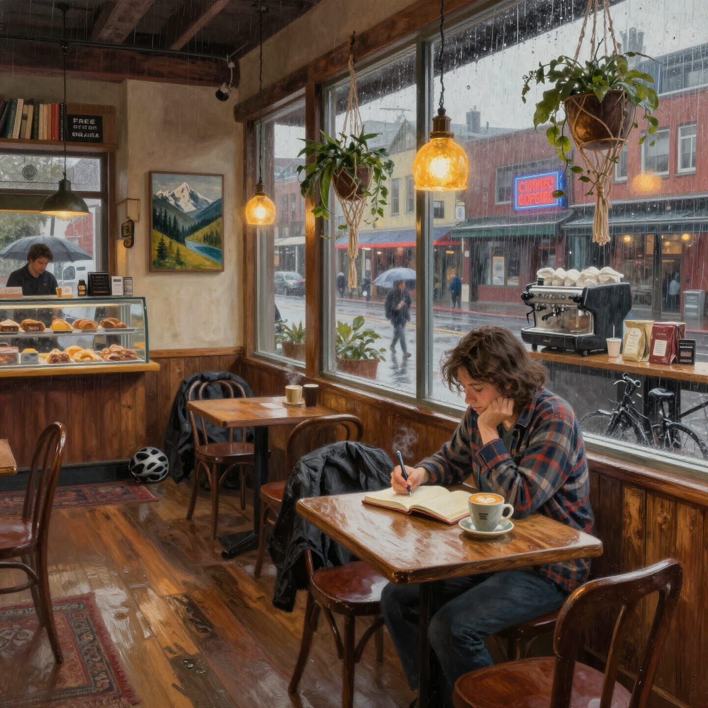 Pacific Northwest Cafe in Steady Rain Oil Painting