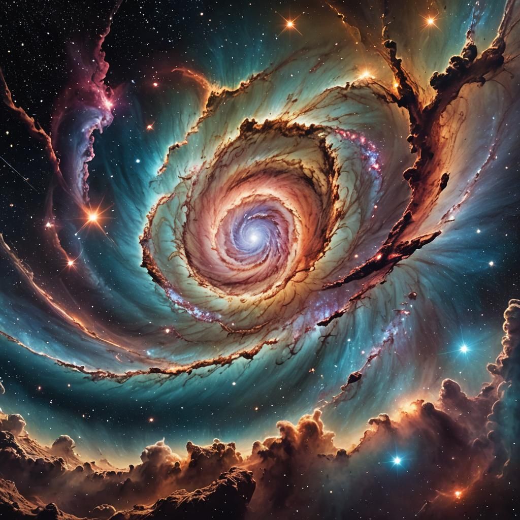 Distant Galaxy with Cosmic Dust Clouds and Stars