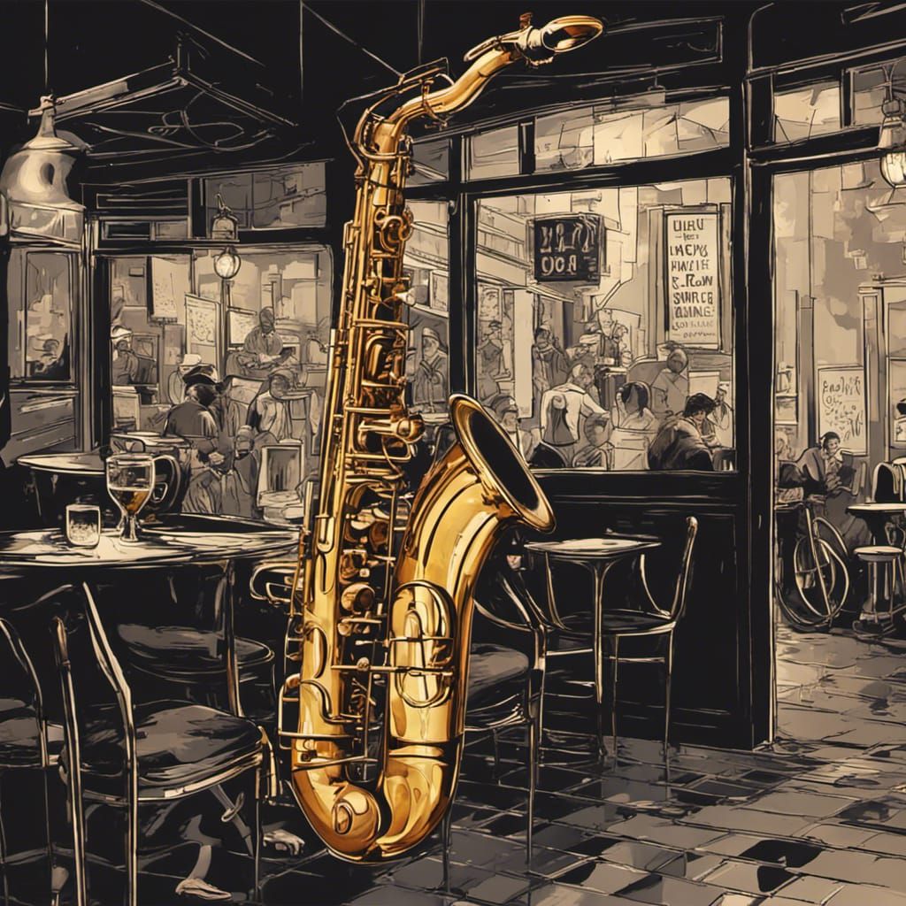 Iconic Saxophone in 1960s Jazz Cafe Scene