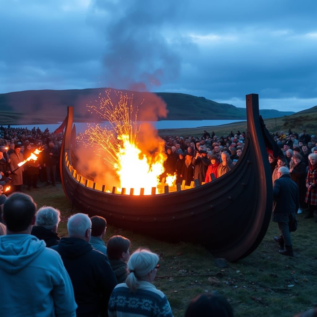 Shetland Vikings Celebrate with Fiery Longboat Tribute