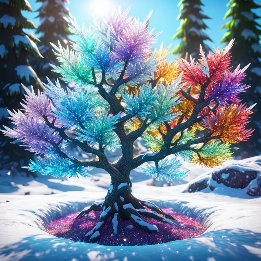 Illuminated Crystal Tree with Glitter and Snow