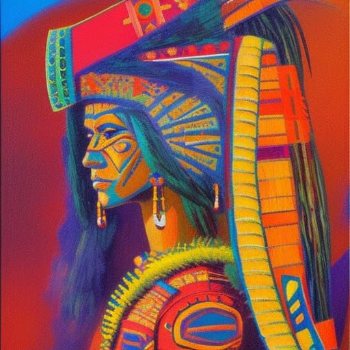 Aztec Princess Warrior in Expressionist Style