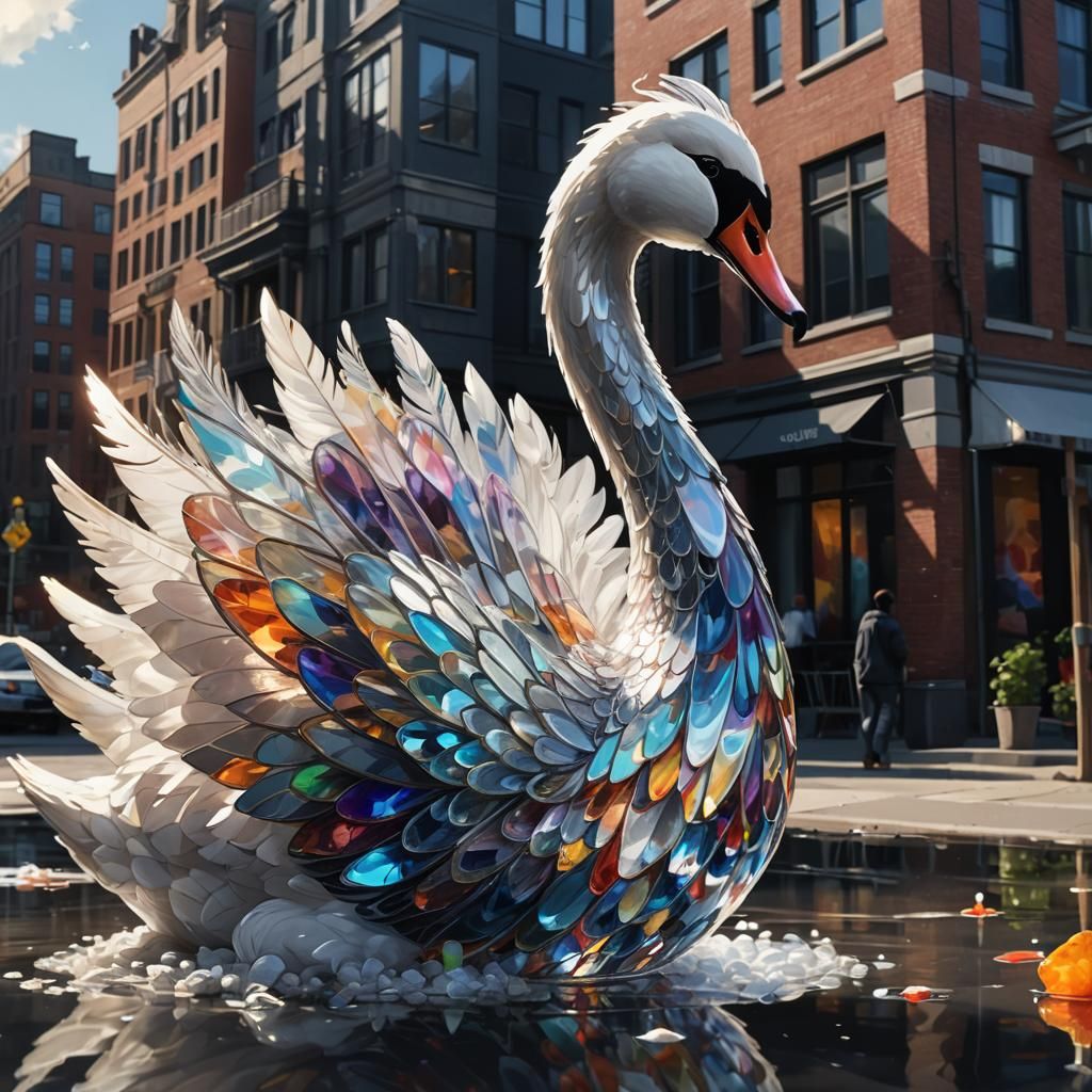 Colorful Crystal Swan Concept Art in Art Nouveau Style