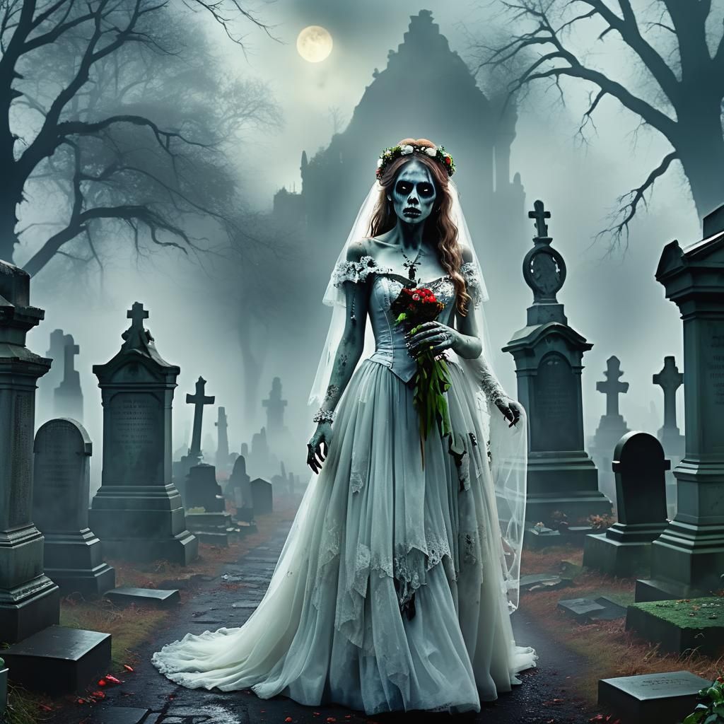 Zombie Bride Emerges in Haunted Cemetery