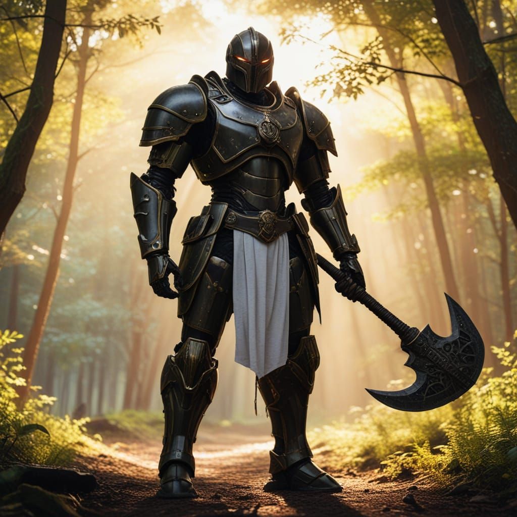 Medieval Magical Robot Hero in Enchanted Armor