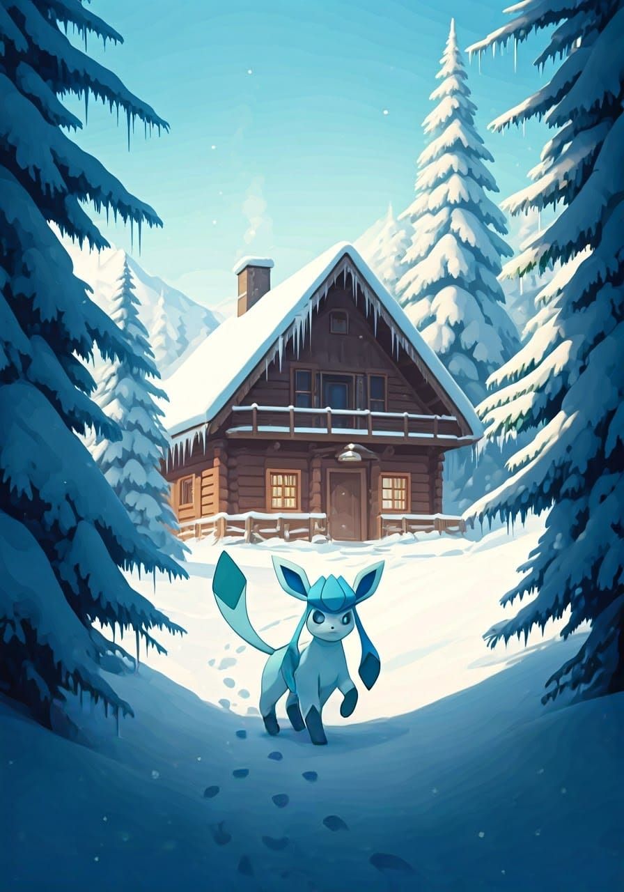 Ethereal Alpine Scene with Glaceon