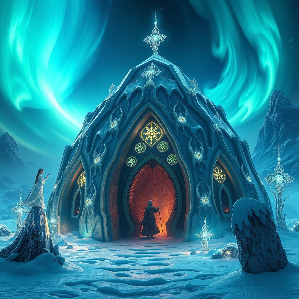 Ancient Crystal Igloo Amidst Iridescent Aurora