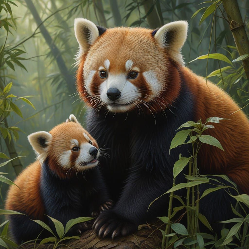 Motherly Red Panda in Lush Forest