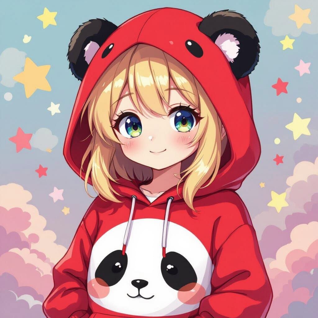 Chibi Girl in Red Panda Hoodie, Anime Style
