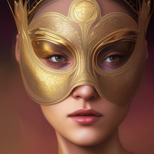 Golden Goddess Masquerade Portrait in Digital Art Style