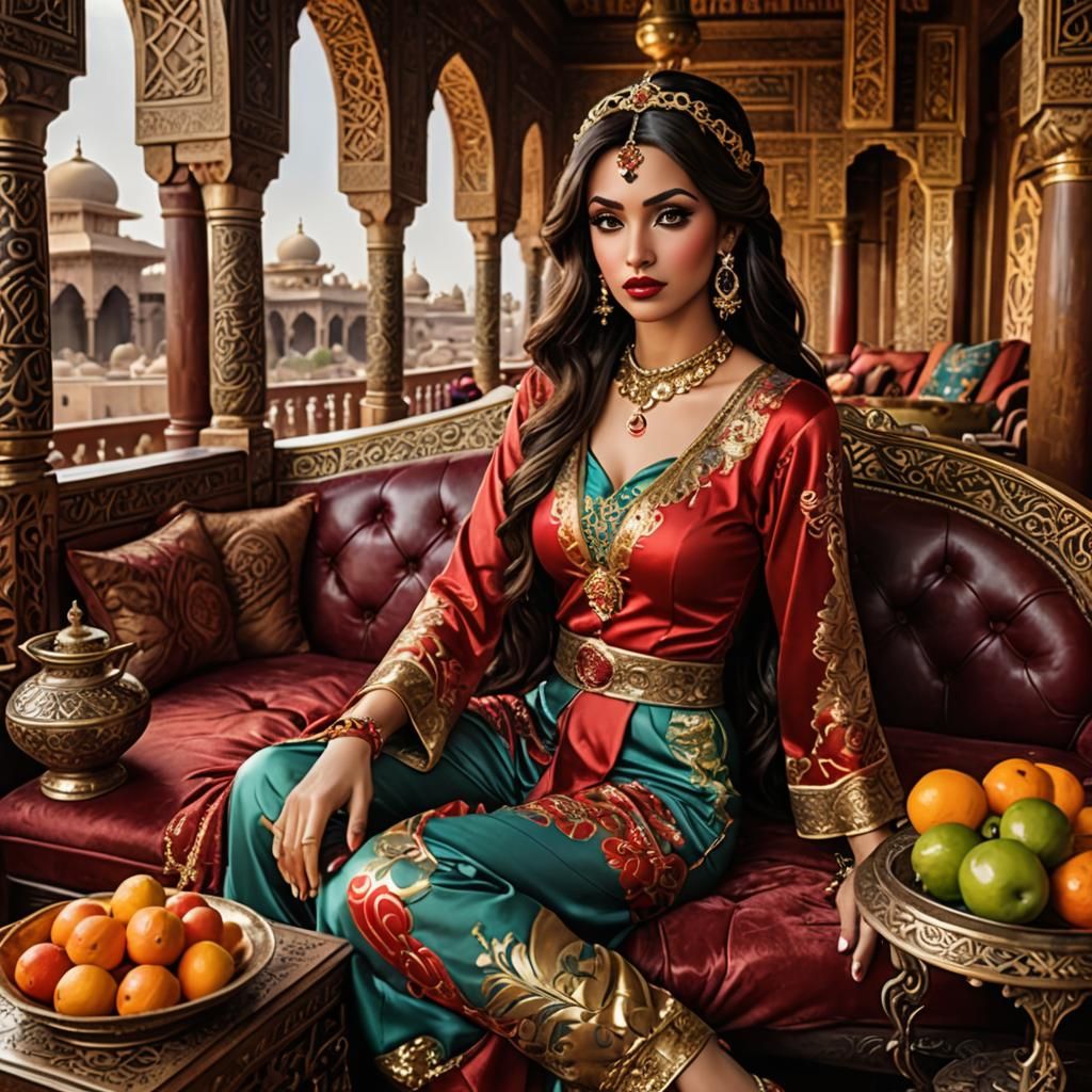Stunning Princess of Agrabah with Lush Oasis View