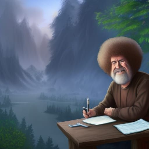 Bob Ross Does His Taxes: Detailed Matte Painting